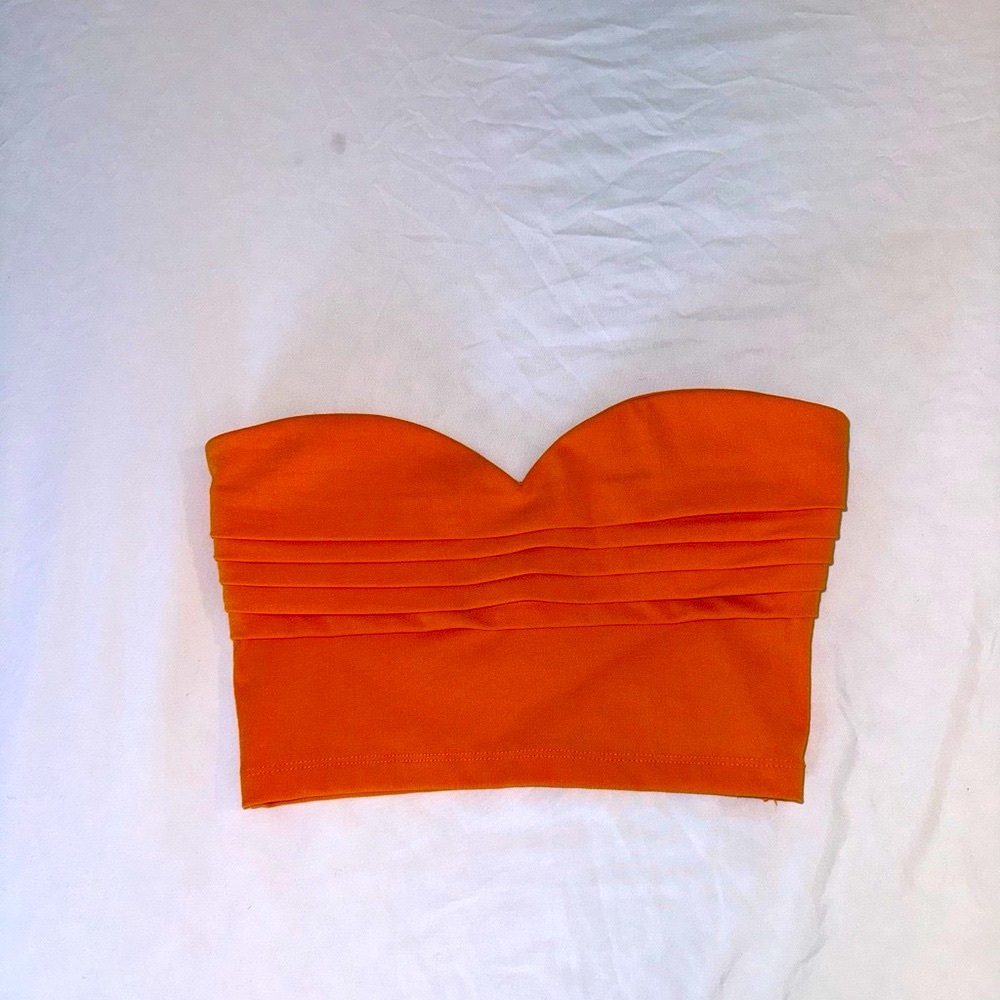 ZARA - Orange Strapless Bandeau Pleated Top
